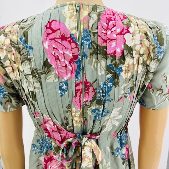 Positive Attitude (4) Petite VINTAGE 90's Green Floral Pleated Sheath Midi Dress - Picture 5 of 8